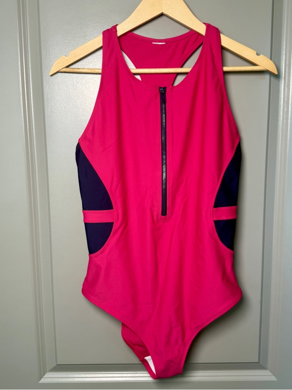 Sweaty Betty One-Piece Swimsuit | Colorblock | Hot Pink + Navy | Size L